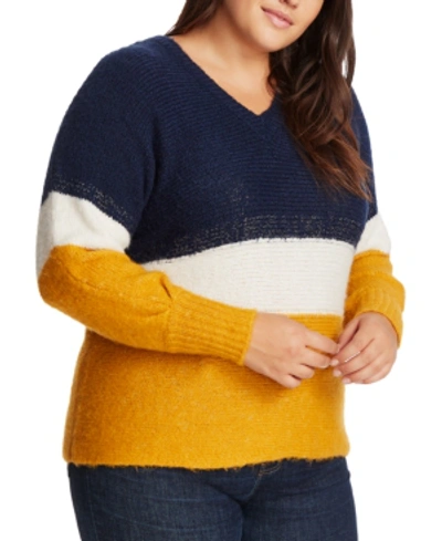 Shop 1.state Trendy Plus Size Colorblocked Sweater In Navy Crush