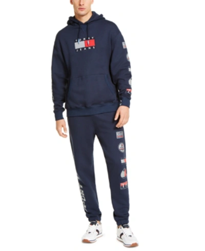 Shop Tommy Hilfiger Men's Sport Tech Regular-fit Fleece Logo Hoodie In Navy Blazer