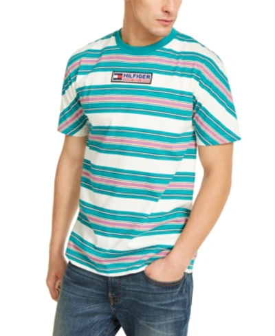 Shop Tommy Hilfiger Men's Sport Tech Stripe T-shirt In Teal Blue