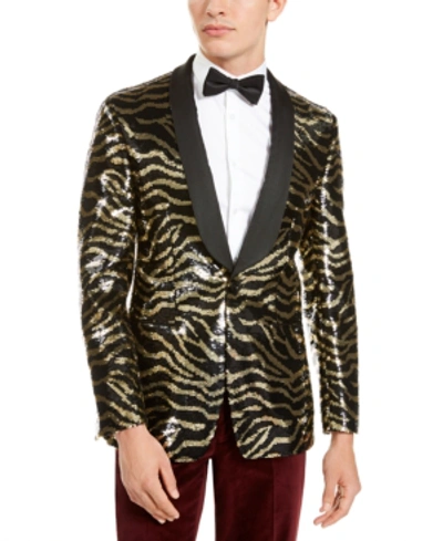 Shop Tallia Men's Slim-fit Black Zebra Sequin Dinner Jacket In Black/gold