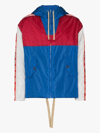 Shop Gucci Blue Gg Stripe Reflective Jacket