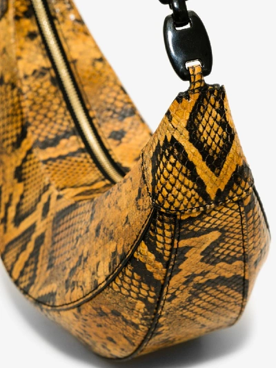 Shop Rejina Pyo Brown Banana Snake Print Leather Shoulder Bag