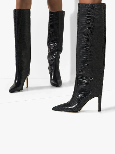 Shop Jimmy Choo Womens Black Mavis 85 Croc Effect Leather Boots