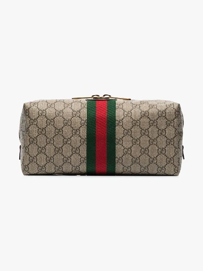 Shop Gucci Brown Ophidia Gg Supreme Wash Bag