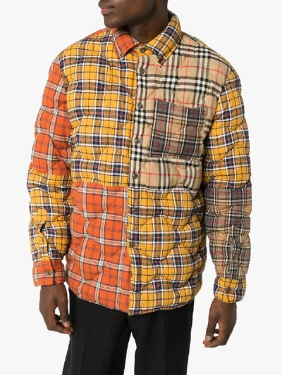 Shop Burberry Contrast Check Cotton Flannel Puffer Overshirt In Yellow