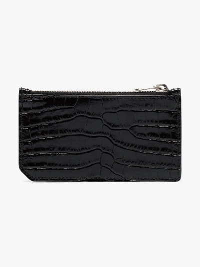 Shop Saint Laurent Black Mock Croc Leather Card Holder