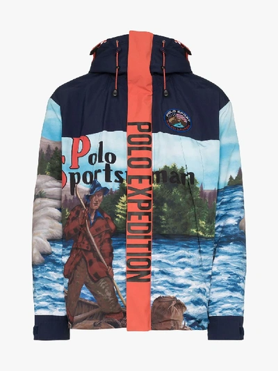 Shop Polo Ralph Lauren Expedition Print Zipped Jacket In Blue