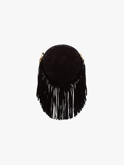 Shop Balmain Black Disco Fringed Suede Bag