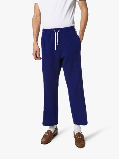 Shop Gucci Jersey Cropped Track Bottoms In Blue