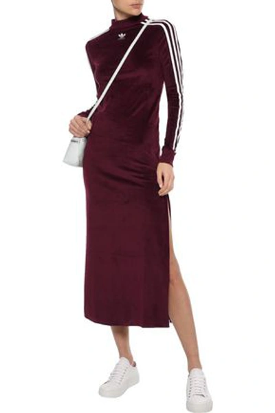 Adidas Originals Woman Trefoil Striped Velour Maxi Dress Grape | ModeSens