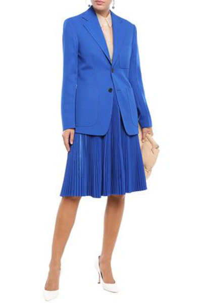 Shop Maison Margiela Sliced Pleated Twill Skirt In Bright Blue