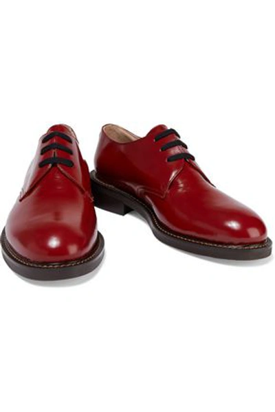 Shop Marni Glossed-leather Brogues In Claret