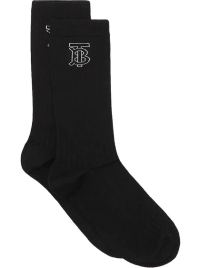 Shop Burberry Intarsien-socken Mit Monogramm In A1189 Black White