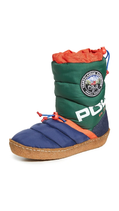 Shop Polo Ralph Lauren Myles Puff Boots In Green Colorblock