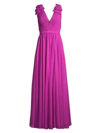 Shop Basix Black Label Shoulder Bow Crepe Gown In Magenta