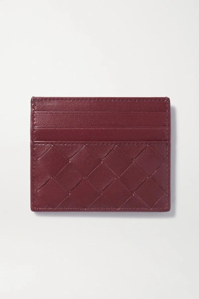 Shop Bottega Veneta Intrecciato Leather Cardholder In Burgundy