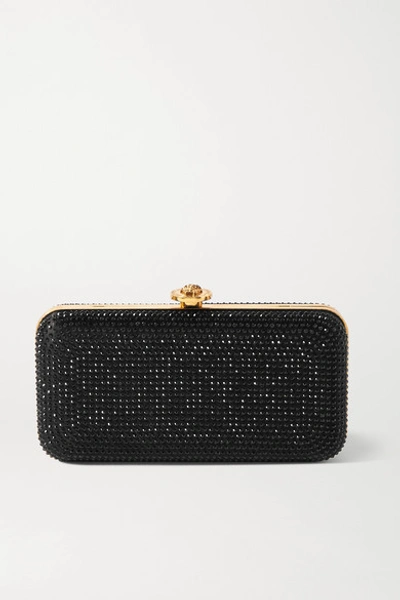 Shop Versace Crystal-embellished Satin Clutch In Black