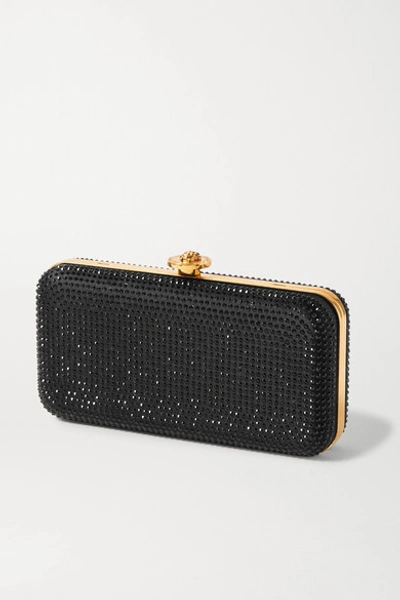 Shop Versace Crystal-embellished Satin Clutch In Black