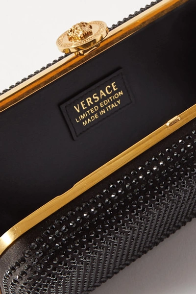 Shop Versace Crystal-embellished Satin Clutch In Black