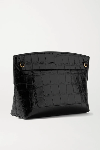 Shop Burberry Glossed Croc-effect Leather Clutch In Black