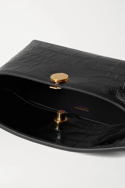 Shop Burberry Glossed Croc-effect Leather Clutch In Black