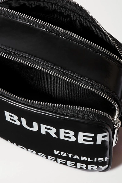 Shop Burberry Leather-trimmed Printed Coated-canvas Shoulder Bag In Black
