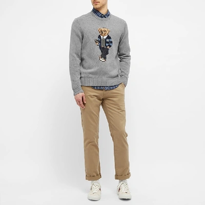 Shop Polo Ralph Lauren College Bear Intarsia Knit In Grey