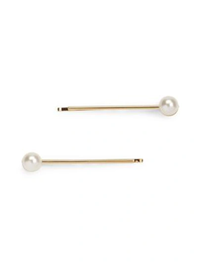 Shop L Erickson Little Swarovski Pearl Bobby Pin In Crystal Cream Pearl Gold