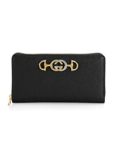 Shop Gucci Zumi Grainy Leather Zip Around Wallet In Black