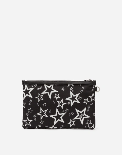 Shop Dolce & Gabbana Mixed Star Print Nylon Clutch In Black