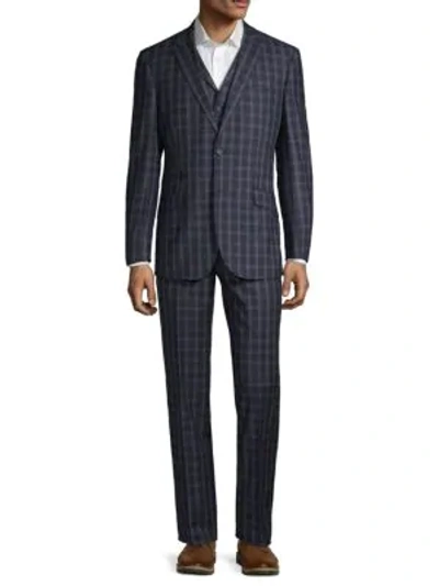 Shop English Laundry 3-piece Modern-fit Windowpane Wool Suit In Navy