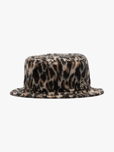 Shop Ruslan Baginskiy Multicoloured Leopard Print Wool Bucket Hat In Brown