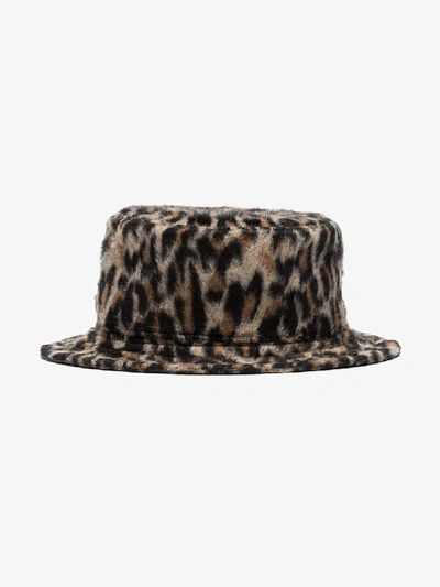Shop Ruslan Baginskiy Multicoloured Leopard Print Wool Bucket Hat In Brown