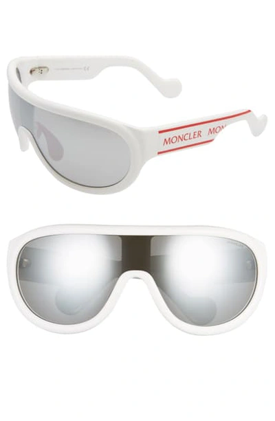 Shop Moncler 155mm Mirrored Shield Sunglasses In White/ Smoke Mirror