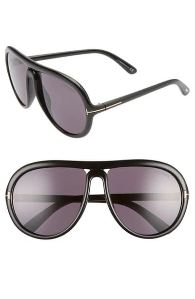 Shop Tom Ford Cybil 60mm Aviator Sunglasses In Shiny Black/ Smoke