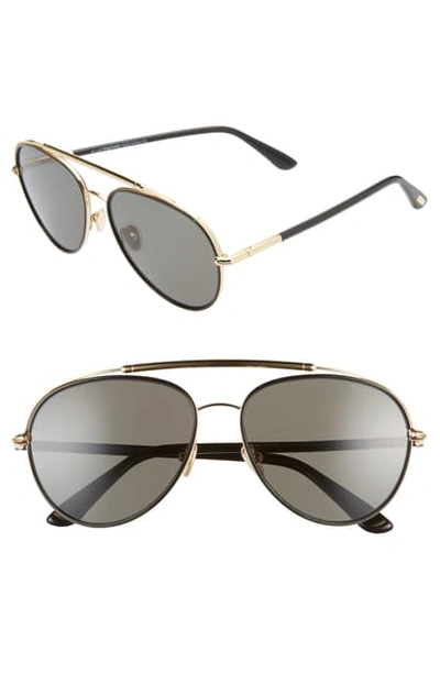 Shop Tom Ford Curtis 59mm Polarized Aviator Sunglasses In Shiny Black/ Smoke Polarized