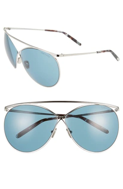 Shop Tom Ford Stevie 59mm Polarized Aviator Sunglasses In Shiny Palladium/ Turquoise