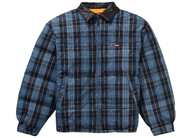 Pre-owned Supreme  Leather Collar Puffy Jacket Blue Plaid