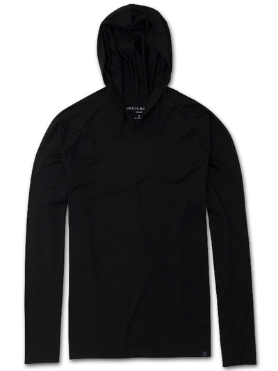 Shop Derek Rose Men's Jersey Pullover Hoodie Basel Micro Modal Stretch Black