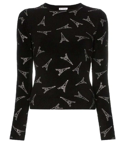 Shop Balenciaga Embellished Eiffel Tower Print Sweater In Black