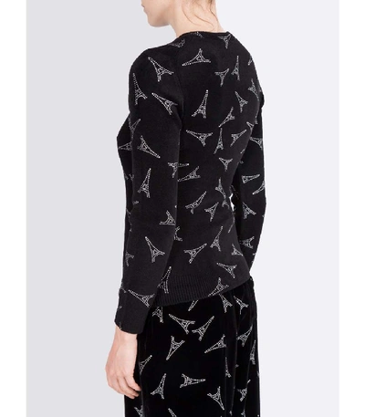 Shop Balenciaga Embellished Eiffel Tower Print Sweater In Black