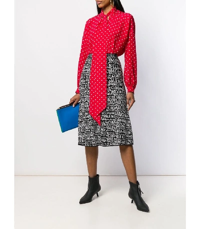 Shop Balenciaga Tie Neck Polka Dot Silk Shirt In Red/white