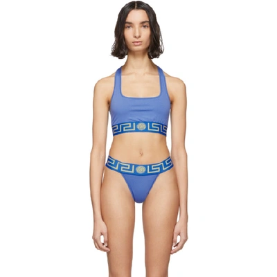 Shop Versace Underwear Blue Medusa Sports Bra In A1400 Blue