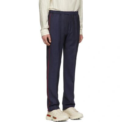 Shop Gucci Blue Wool Fine Dots Trousers In 4333 Beige