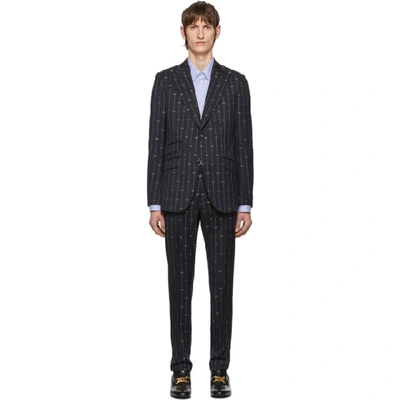 Shop Gucci Navy Gg Pinstripe Suit In 4597 Navy
