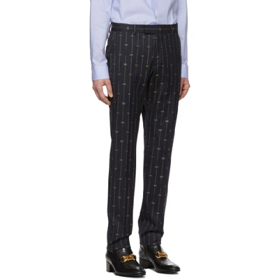 Shop Gucci Navy Gg Pinstripe Suit In 4597 Navy