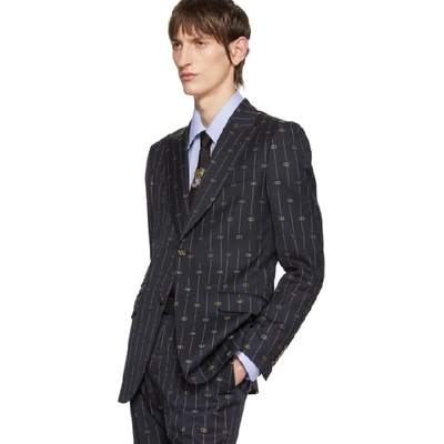 Shop Gucci Navy Gg Pinstripe Suit In 4597 Navy
