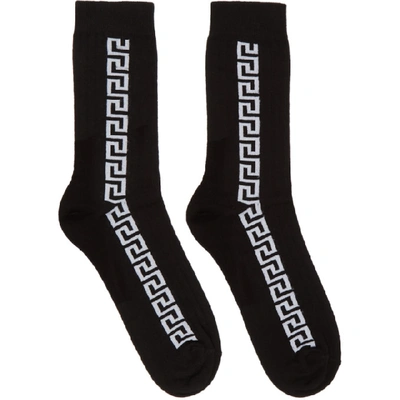 Shop Versace Black Greek Key Socks In I463 Blkwht