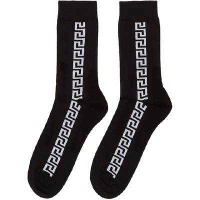 Shop Versace Black Greek Key Socks In I463 Blkwht
