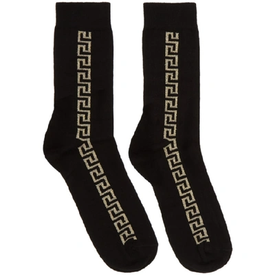 Shop Versace Black And Gold Greek Key Socks In I450 Blkgld